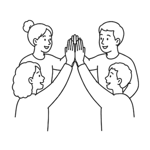 Faire ensemble : quatre personnes se tapent dans les mains